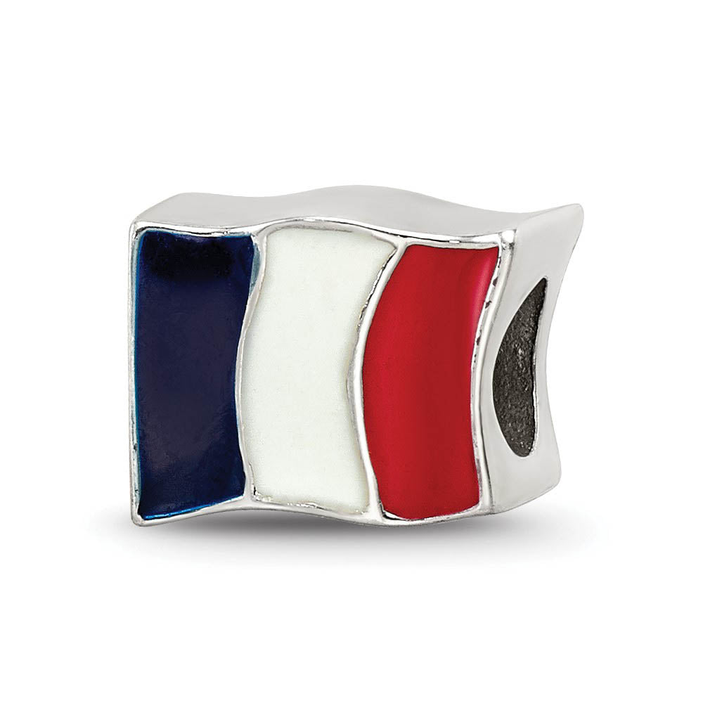 Sterling Silver and Enamel France Flag Bead Charm, Item B10659 by The Black Bow Jewelry Co.