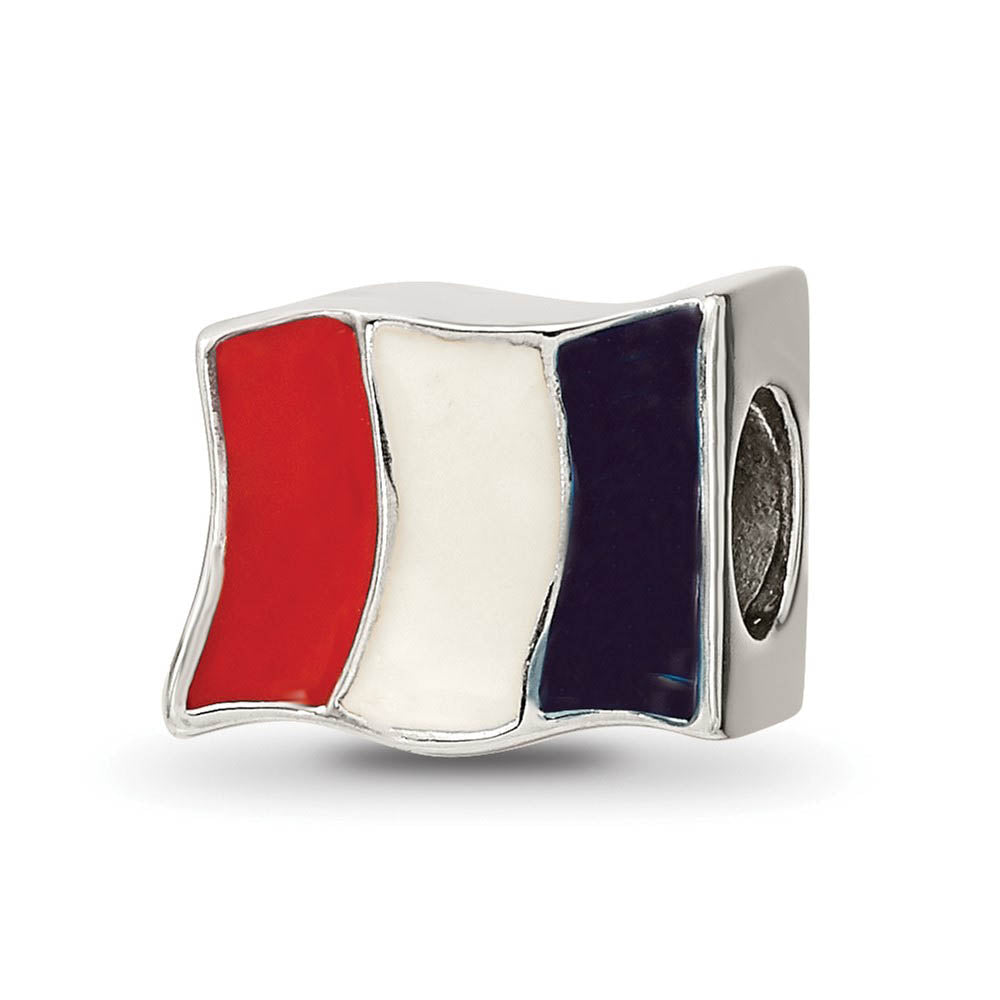 Alternate view of the Sterling Silver and Enamel France Flag Bead Charm by The Black Bow Jewelry Co.