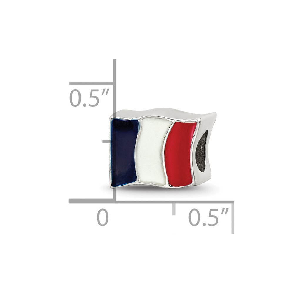 Alternate view of the Sterling Silver and Enamel France Flag Bead Charm by The Black Bow Jewelry Co.