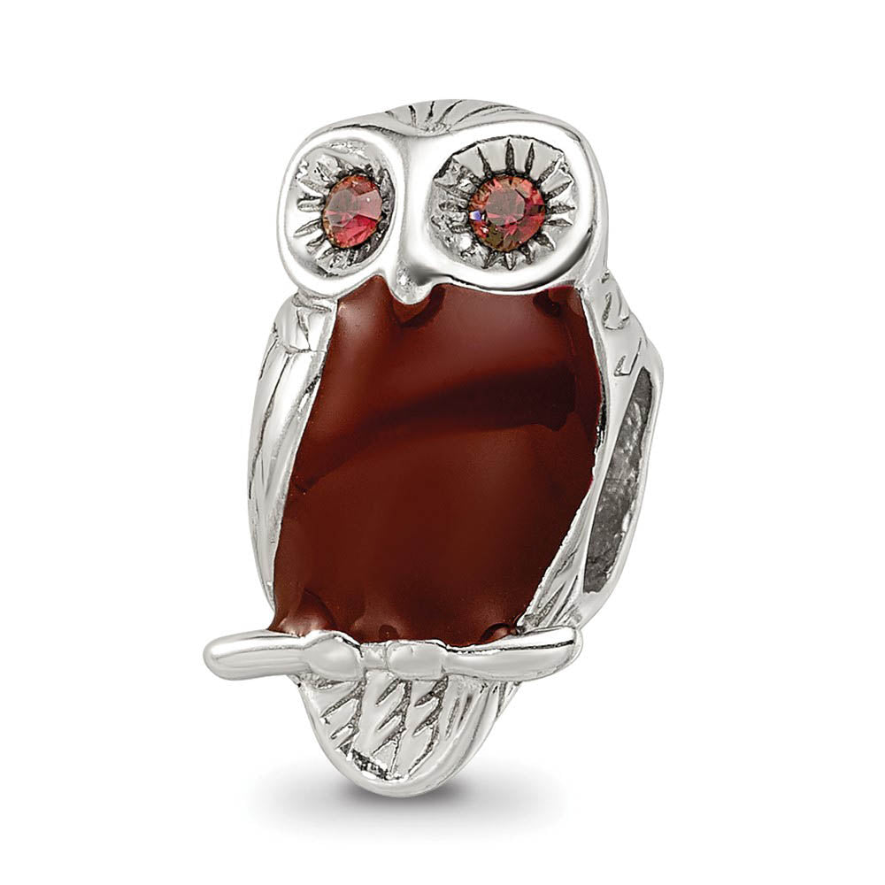 Sterling Silver, CZ and Enamel Wise Owl Bead Charm, Item B10661 by The Black Bow Jewelry Co.