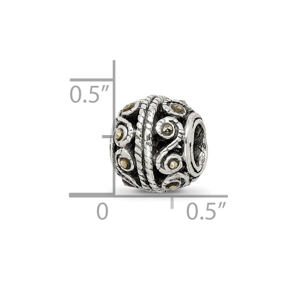 Alternate view of the Sterling Silver and Marcasite Bali Scroll Bead Charm by The Black Bow Jewelry Co.