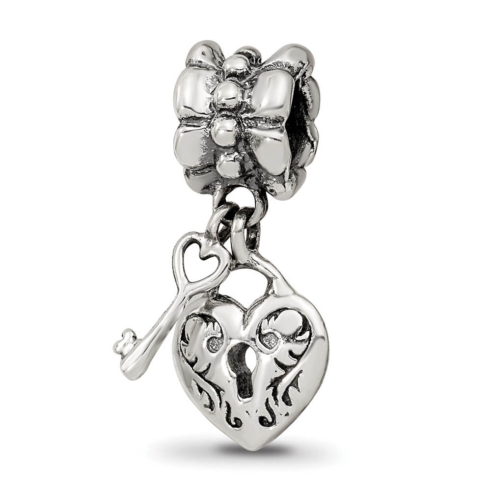 Sterling Silver Heart and Key Dangle Bead Charm, Item B10664 by The Black Bow Jewelry Co.