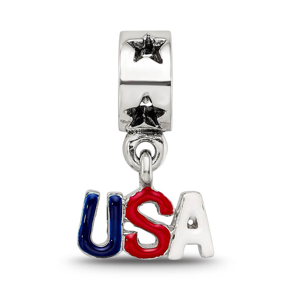 Alternate view of the Sterling Silver Enameled USA Dangle Bead Charm by The Black Bow Jewelry Co.