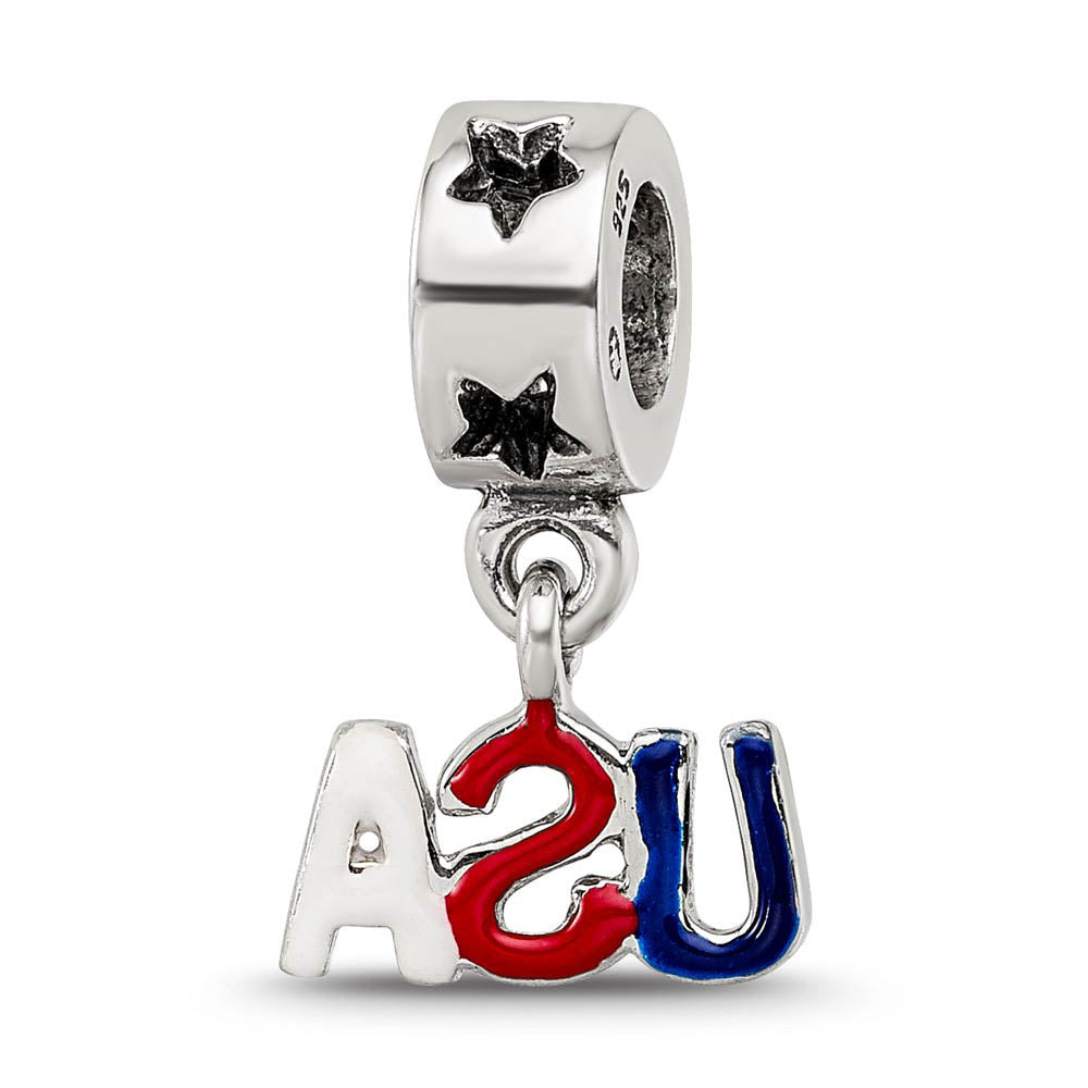 Alternate view of the Sterling Silver Enameled USA Dangle Bead Charm by The Black Bow Jewelry Co.