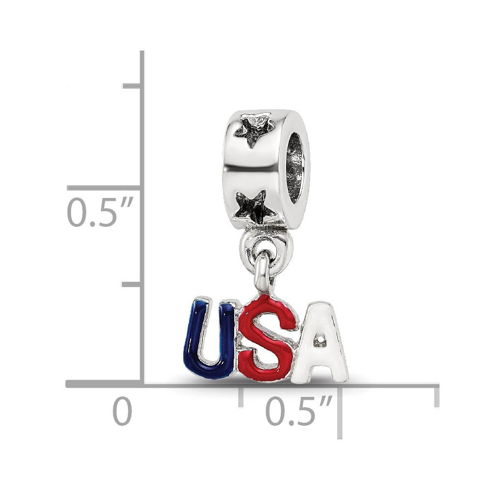 Alternate view of the Sterling Silver Enameled USA Dangle Bead Charm by The Black Bow Jewelry Co.