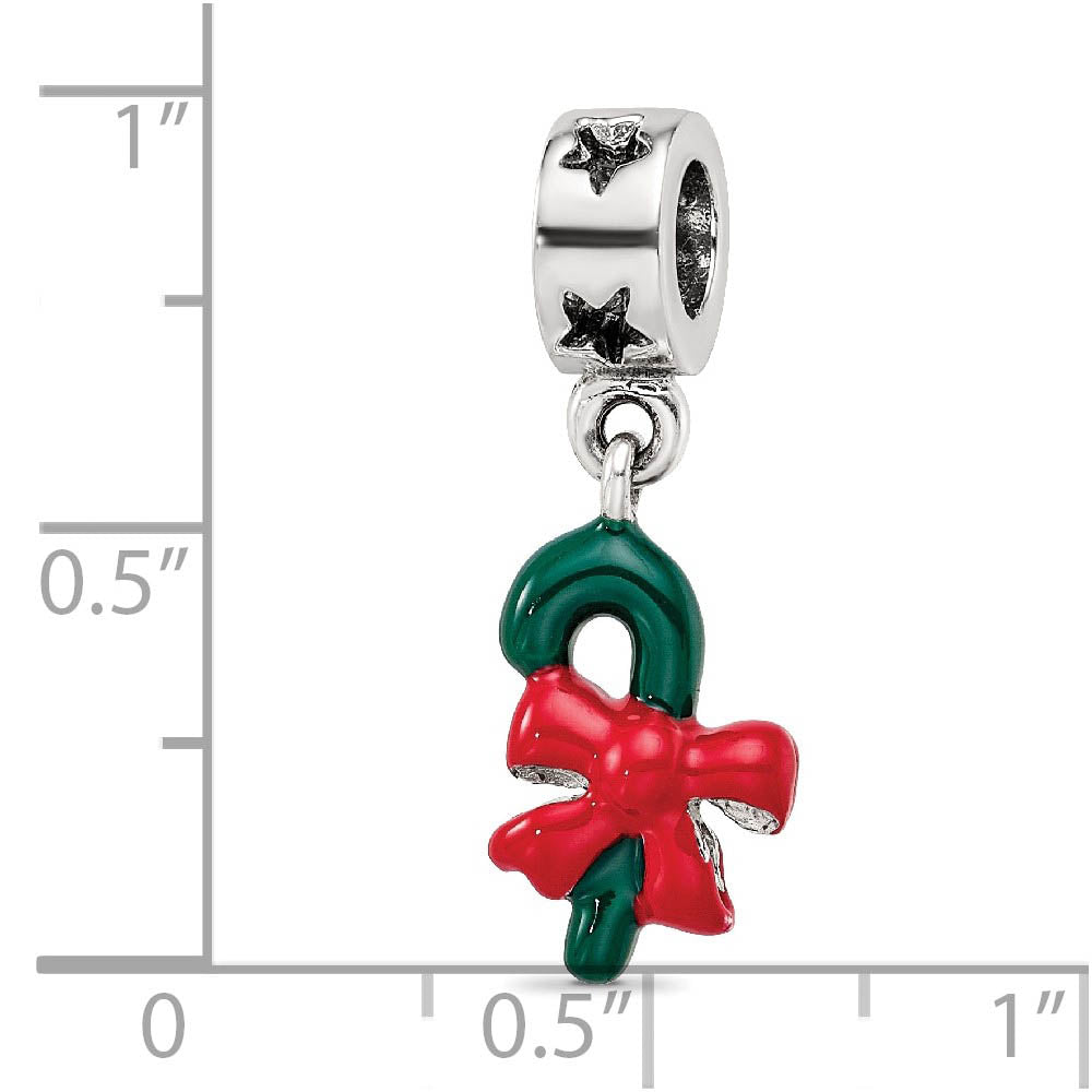 Alternate view of the Sterling Silver Green Enameled Candy Cane Dangle Bead Charm by The Black Bow Jewelry Co.
