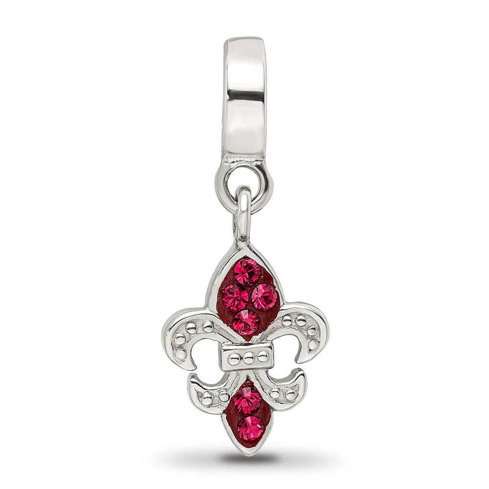 Alternate view of the Sterling Silver Red Crystal Fleur De Lis Dangle Bead Charm by The Black Bow Jewelry Co.