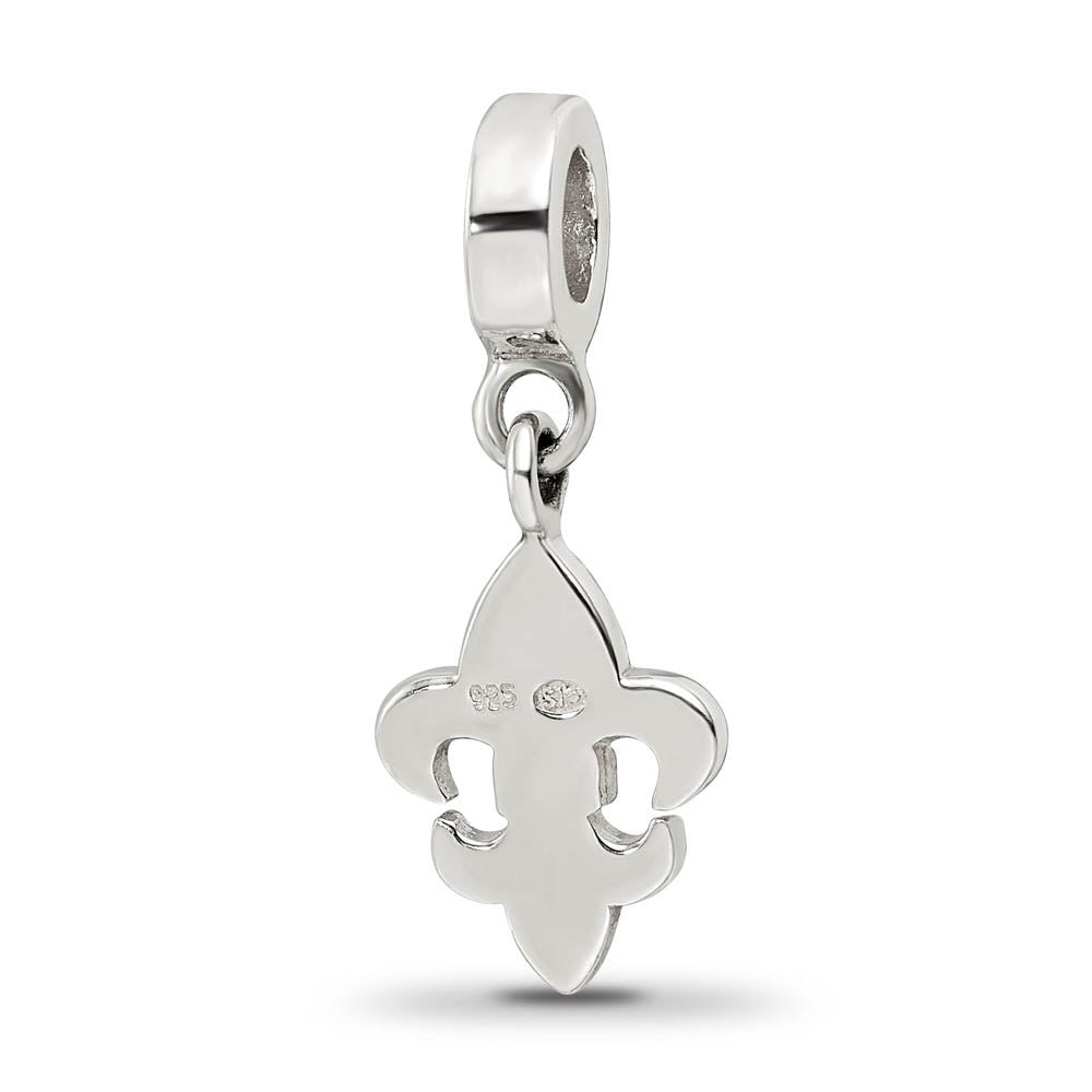 Alternate view of the Sterling Silver Red Crystal Fleur De Lis Dangle Bead Charm by The Black Bow Jewelry Co.
