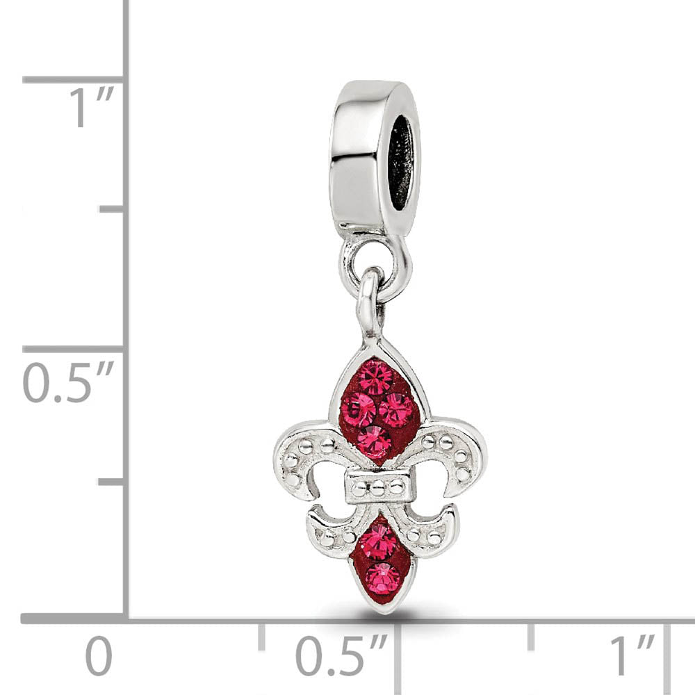 Alternate view of the Sterling Silver Red Crystal Fleur De Lis Dangle Bead Charm by The Black Bow Jewelry Co.