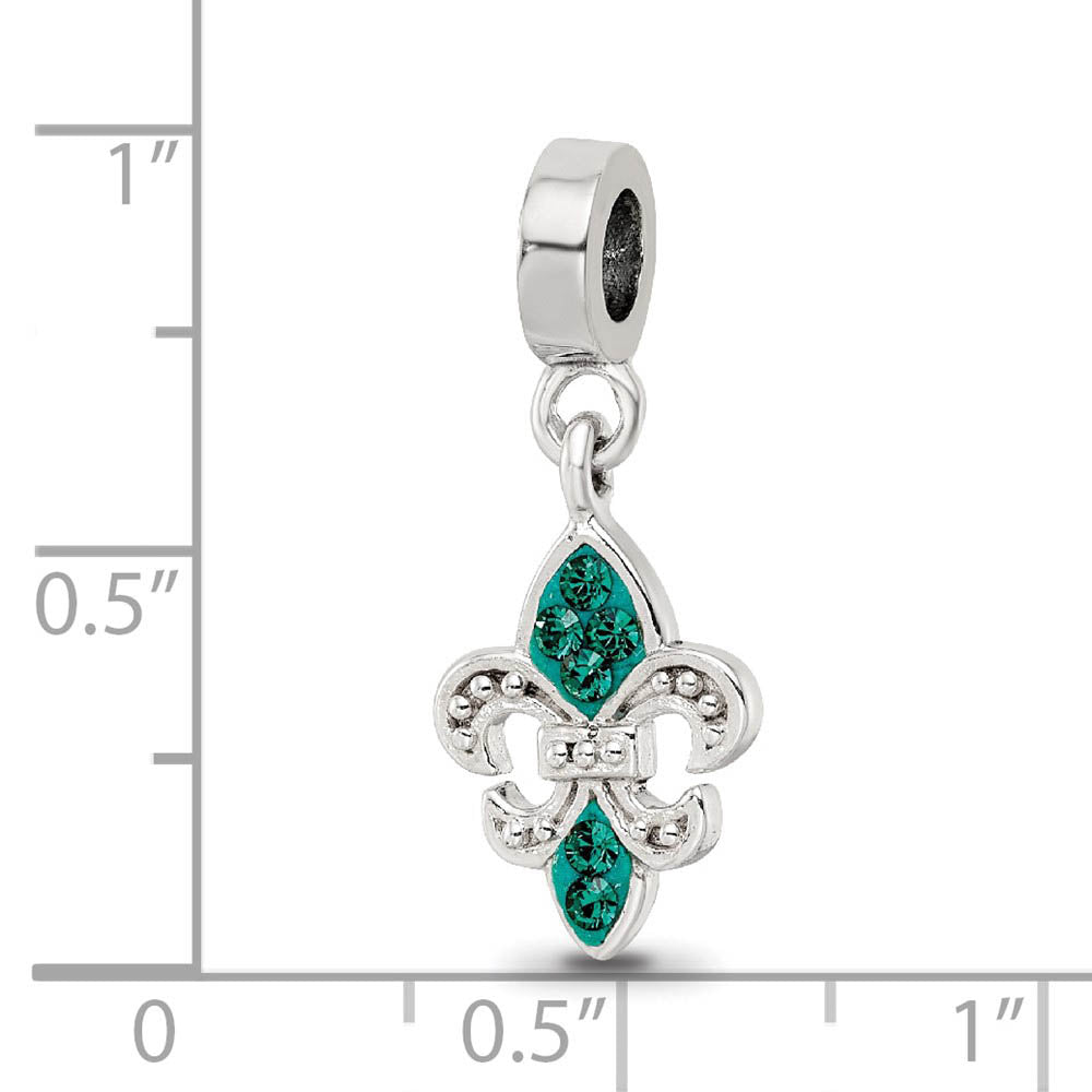 Alternate view of the Sterling Silver Green Crystal Fleur De Lis Dangle Bead Charm by The Black Bow Jewelry Co.
