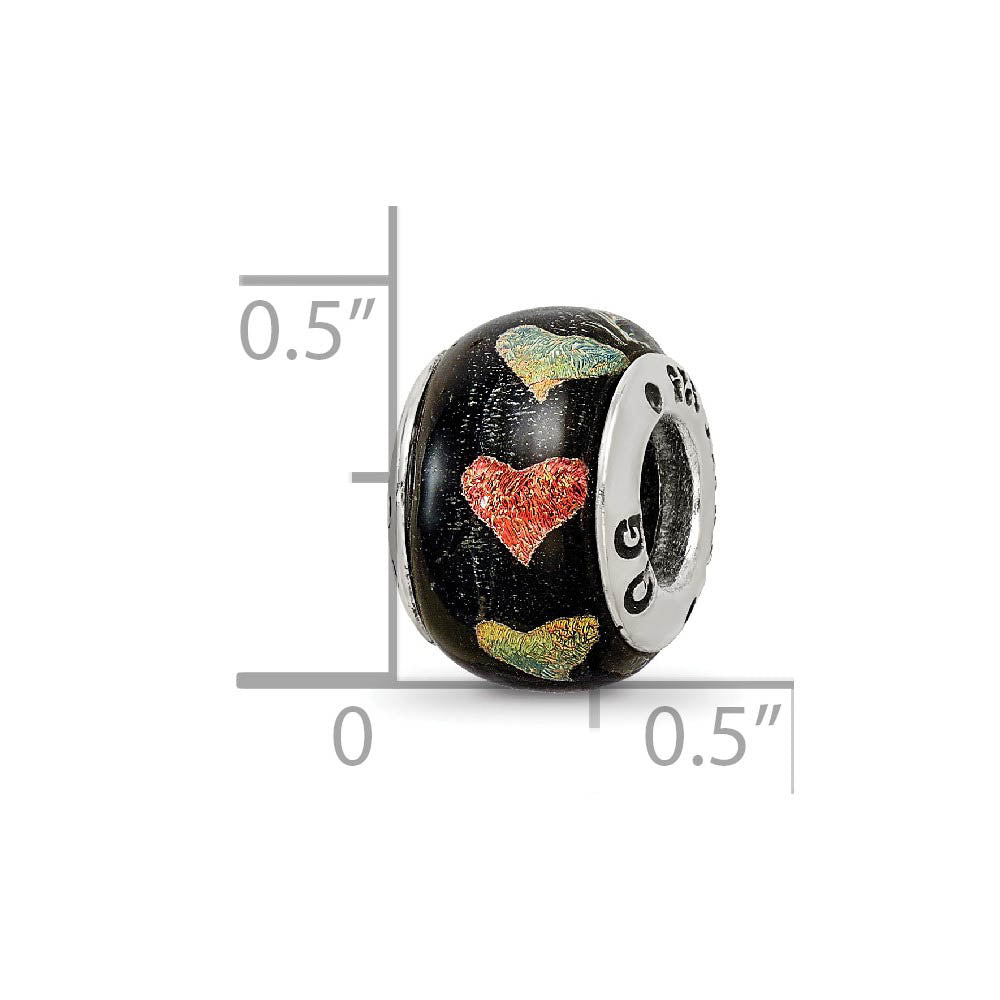 Alternate view of the Dichroic Glass Sterling Silver Orange Green Hearts Bead Charm, 13mm by The Black Bow Jewelry Co.