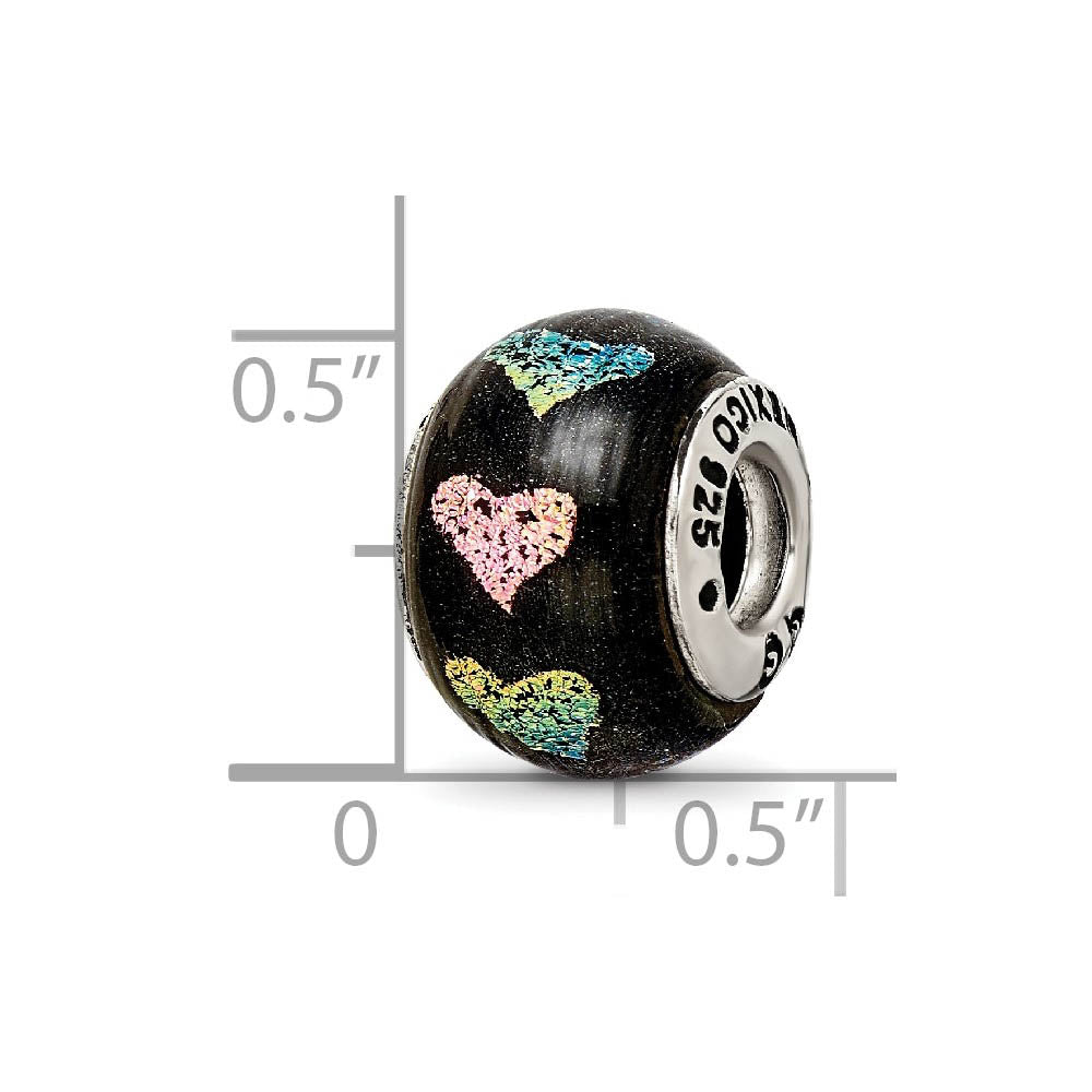 Alternate view of the Dichroic Glass & Sterling Silver and Purple Hearts Bead Charm, 13mm by The Black Bow Jewelry Co.