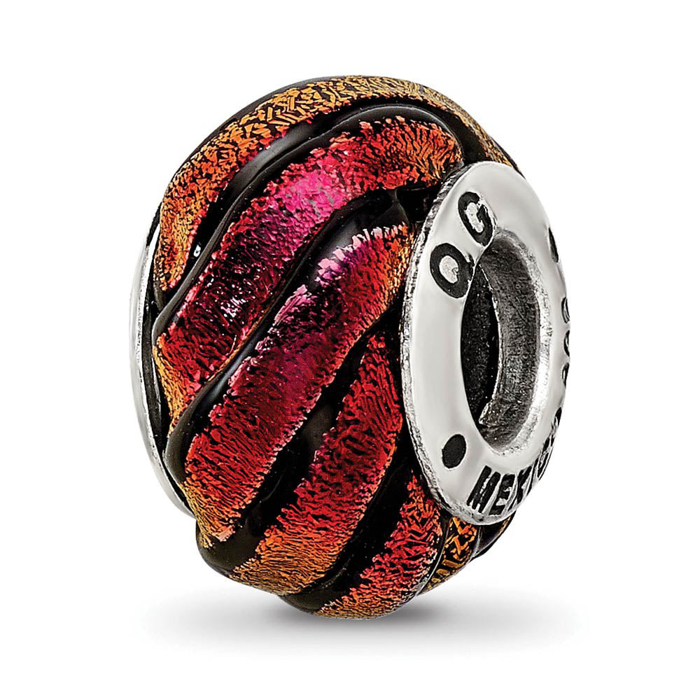 Dichroic Glass & Sterling Silver Orange Swirl Bead Charm, 15mm, Item B10679 by The Black Bow Jewelry Co.