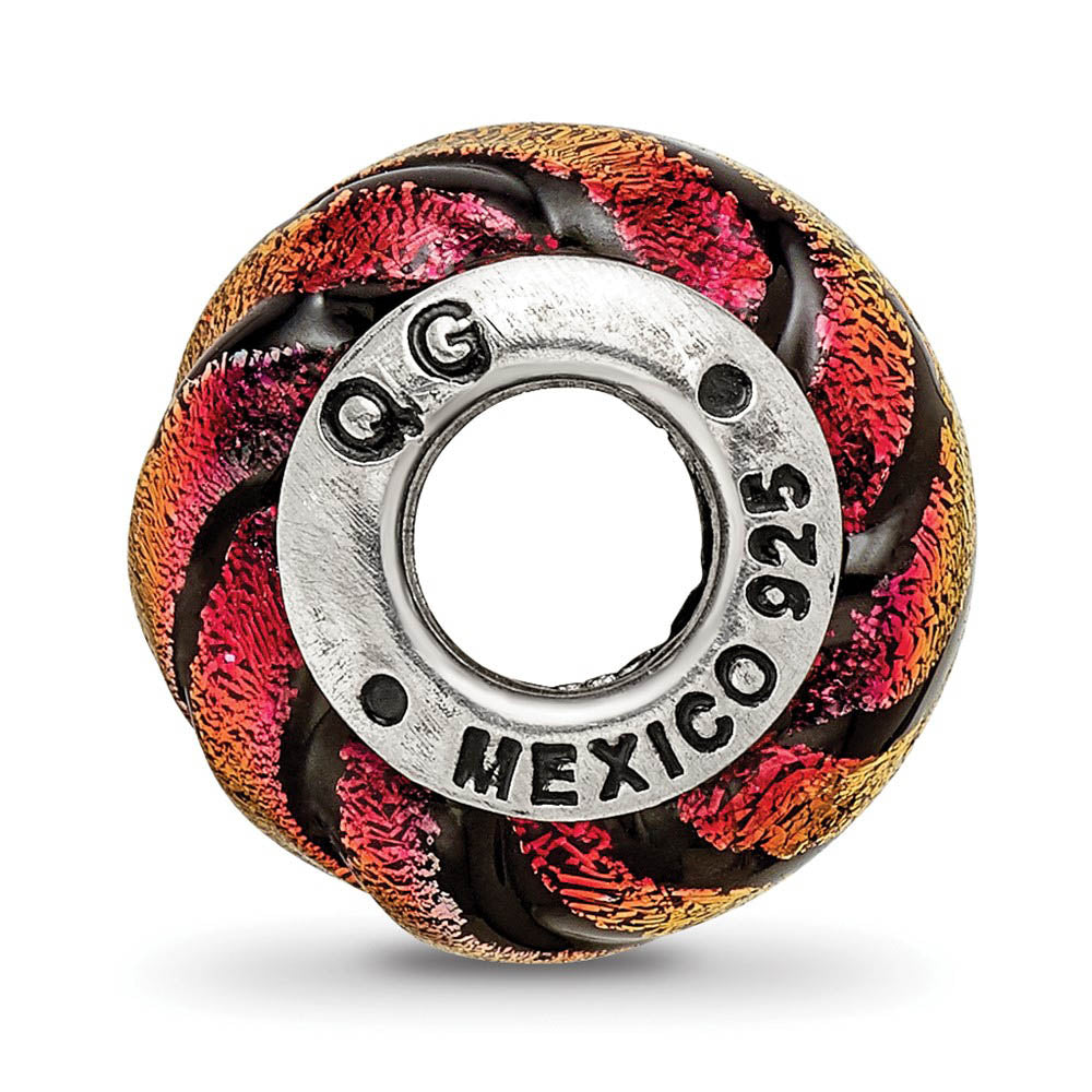 Alternate view of the Dichroic Glass & Sterling Silver Orange Swirl Bead Charm, 15mm by The Black Bow Jewelry Co.