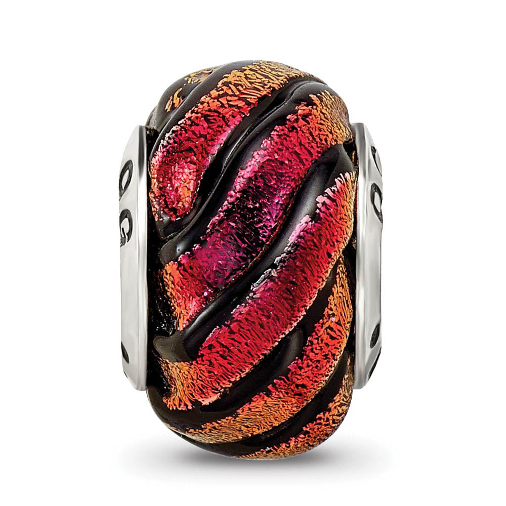 Alternate view of the Dichroic Glass & Sterling Silver Orange Swirl Bead Charm, 15mm by The Black Bow Jewelry Co.