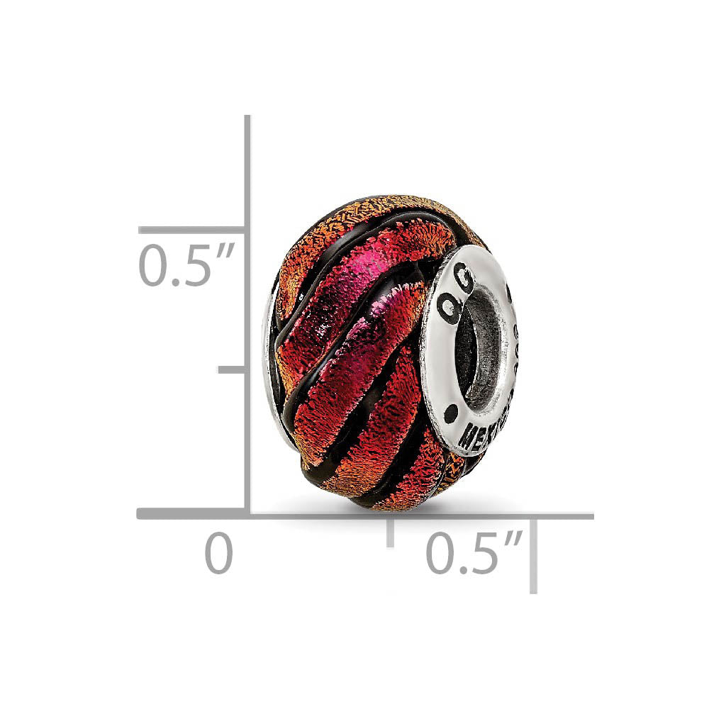 Alternate view of the Dichroic Glass & Sterling Silver Orange Swirl Bead Charm, 15mm by The Black Bow Jewelry Co.