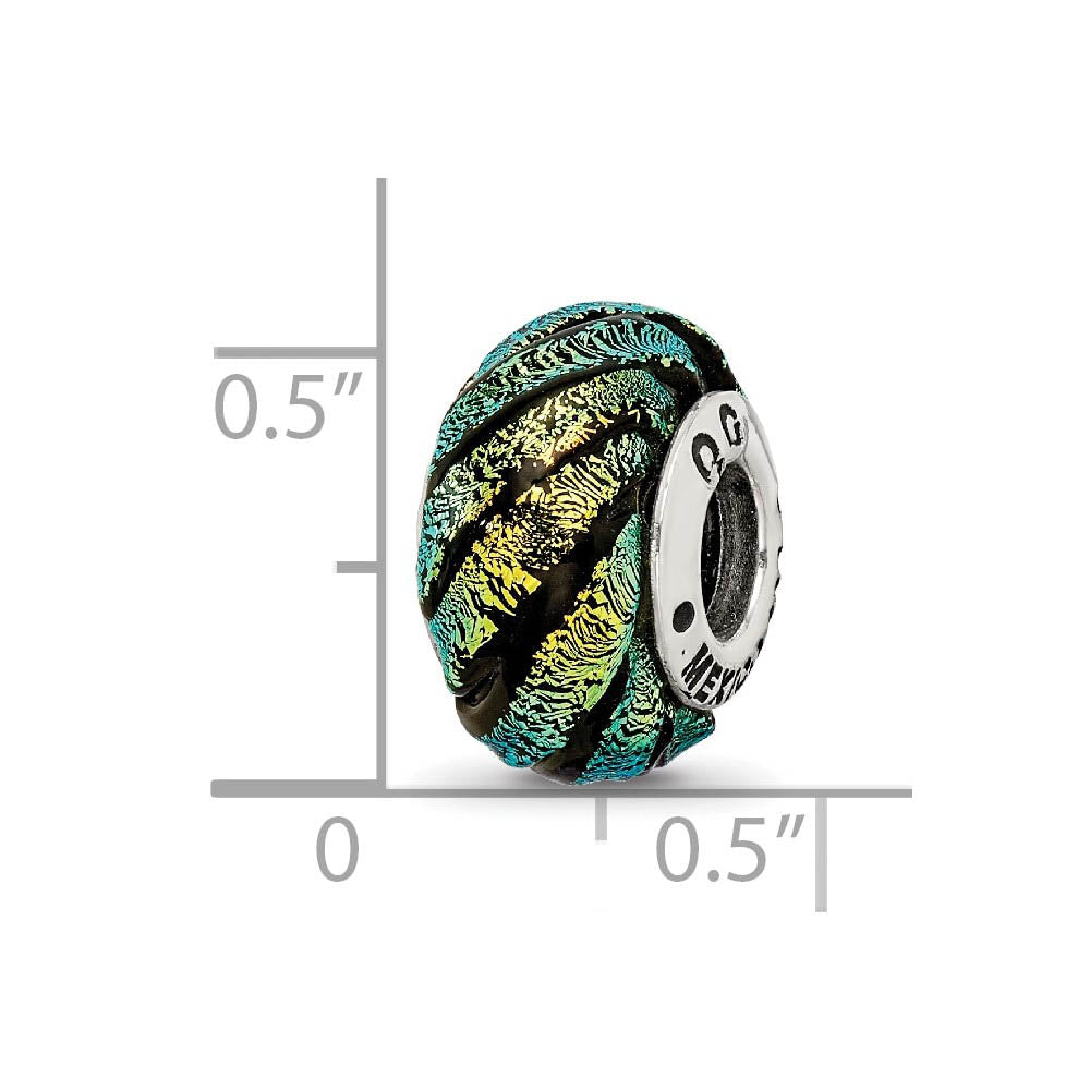 Alternate view of the Dichroic Glass & Sterling Silver Green Swirl Bead Charm, 15mm by The Black Bow Jewelry Co.