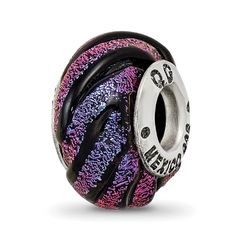 Dichroic Glass & Sterling Silver Purple Swirl Bead Charm, 15mm, Item B10682 by The Black Bow Jewelry Co.