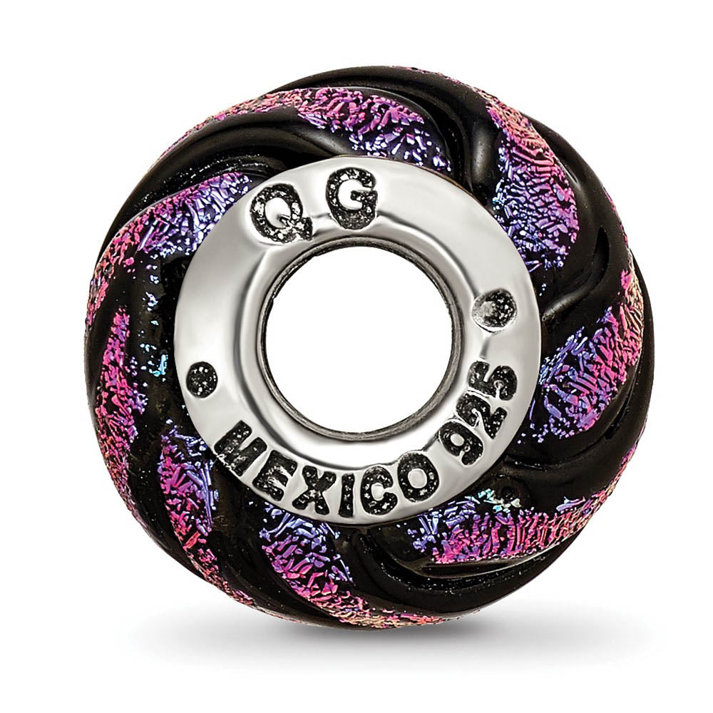 Alternate view of the Dichroic Glass & Sterling Silver Purple Swirl Bead Charm, 15mm by The Black Bow Jewelry Co.