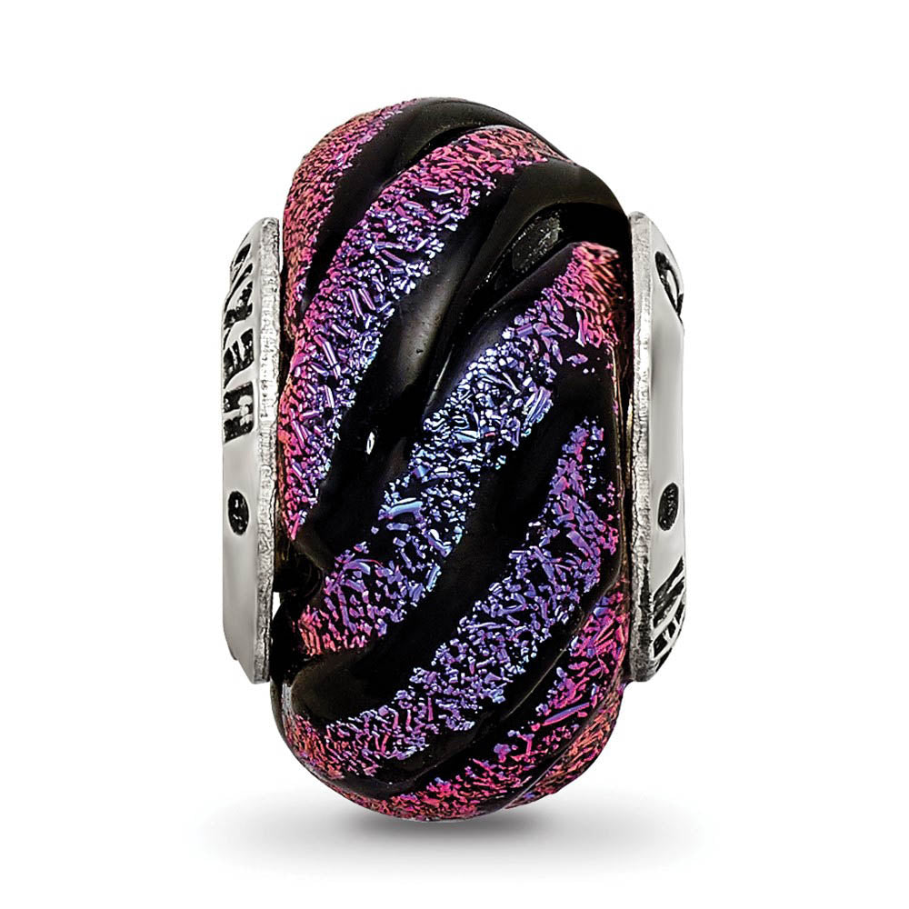 Alternate view of the Dichroic Glass & Sterling Silver Purple Swirl Bead Charm, 15mm by The Black Bow Jewelry Co.