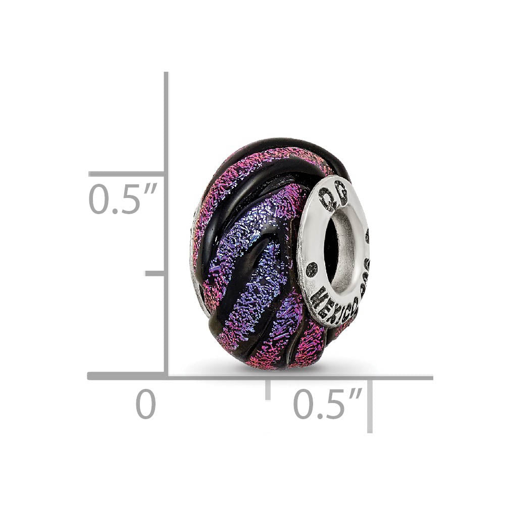 Alternate view of the Dichroic Glass & Sterling Silver Purple Swirl Bead Charm, 15mm by The Black Bow Jewelry Co.