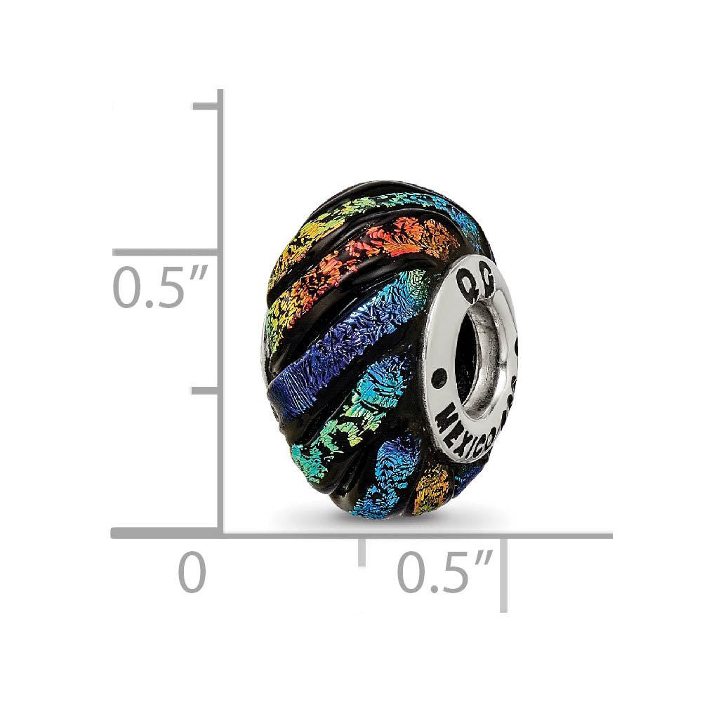 Alternate view of the Dichroic Glass & Sterling Silver Rainbow Swirl Bead Charm, 15mm by The Black Bow Jewelry Co.