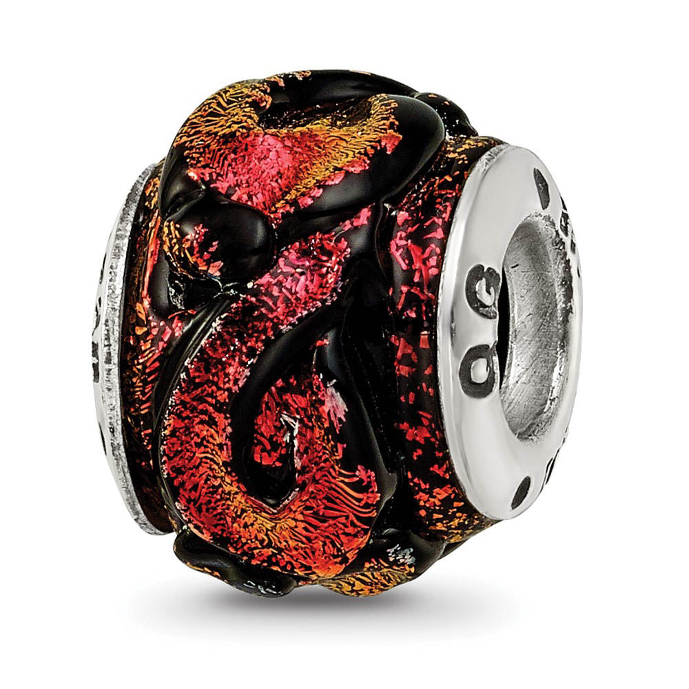 Alternate view of the Dichroic Glass & Sterling Silver Orange Bead Charm, 13mm by The Black Bow Jewelry Co.