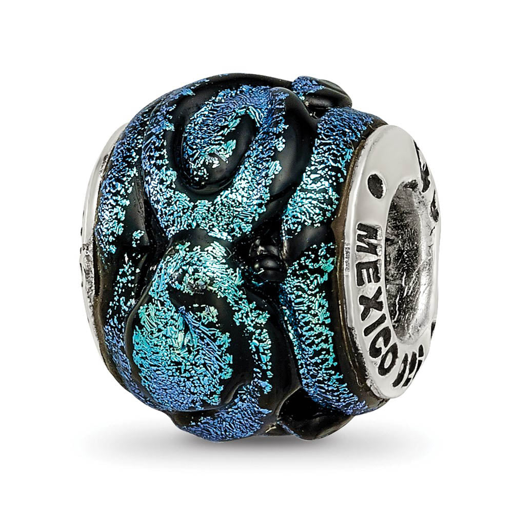 Dichroic Glass & Sterling Silver Blue Bead Charm, 13mm, Item B10685 by The Black Bow Jewelry Co.