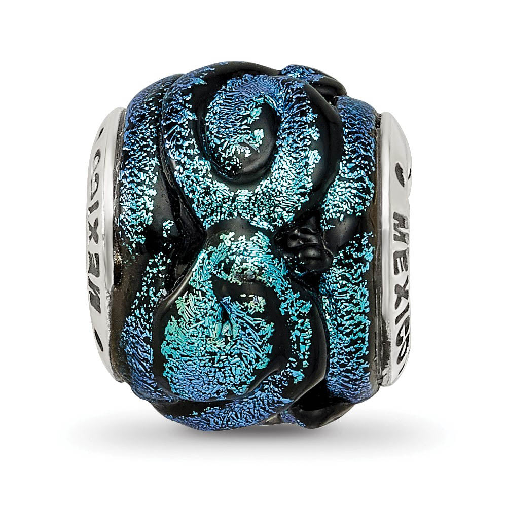 Alternate view of the Dichroic Glass & Sterling Silver Blue Bead Charm, 13mm by The Black Bow Jewelry Co.