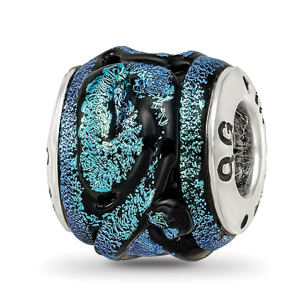 Alternate view of the Dichroic Glass & Sterling Silver Blue Bead Charm, 13mm by The Black Bow Jewelry Co.