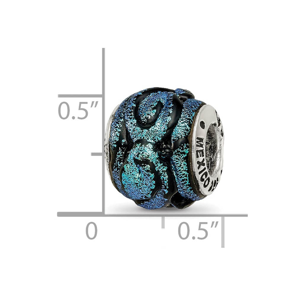 Alternate view of the Dichroic Glass & Sterling Silver Blue Bead Charm, 13mm by The Black Bow Jewelry Co.