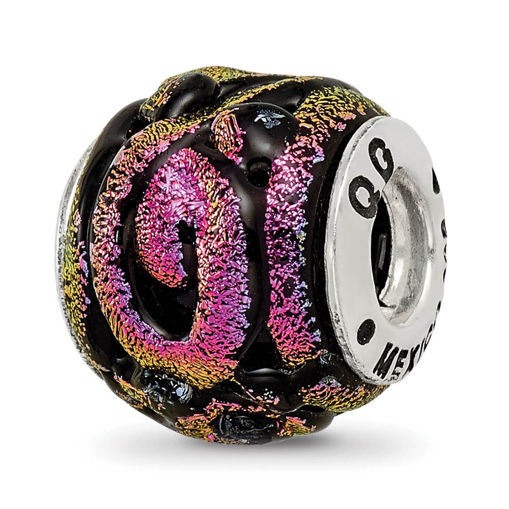 Dichroic Glass & Sterling Silver Purple Bead Charm, 13mm, Item B10686 by The Black Bow Jewelry Co.