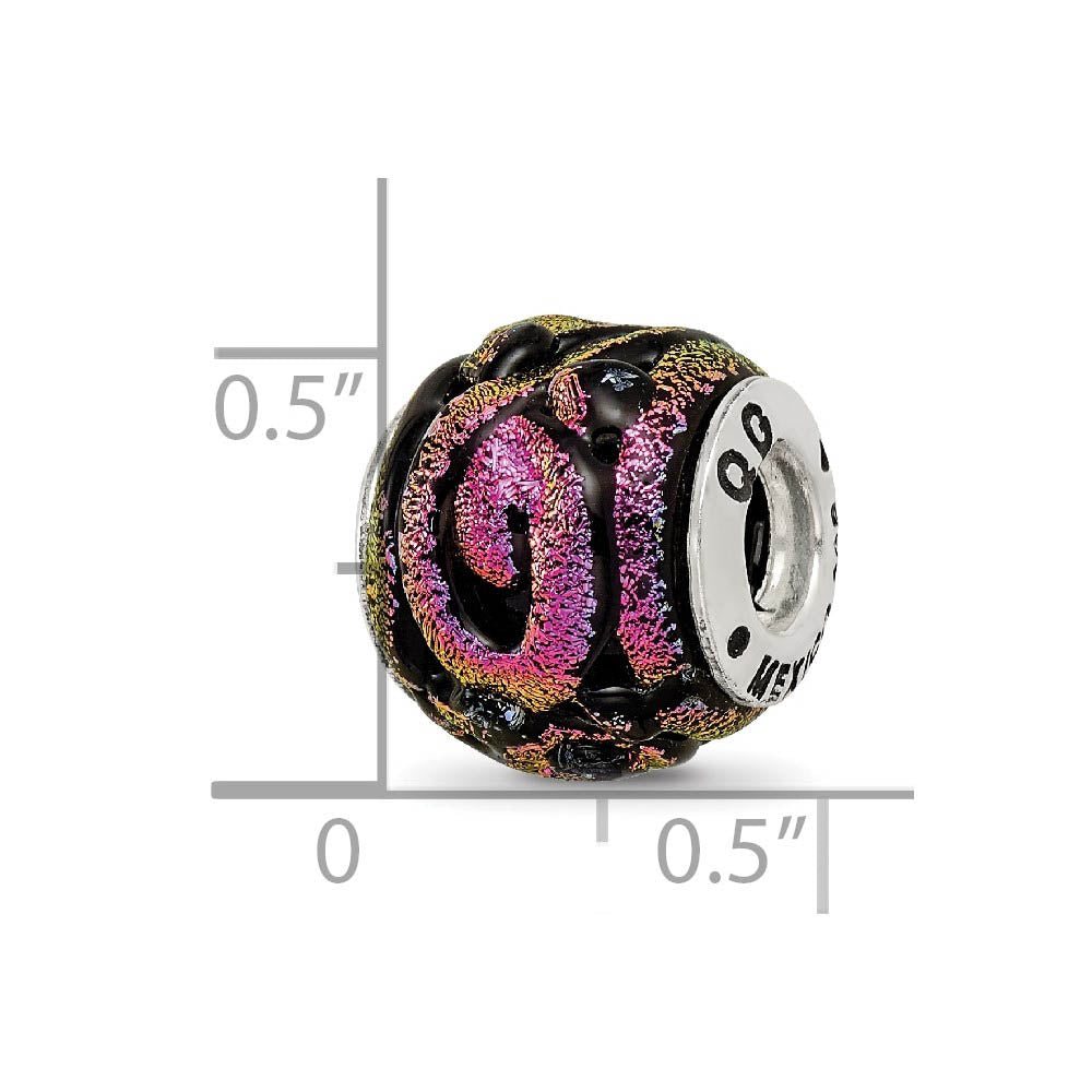 Alternate view of the Dichroic Glass & Sterling Silver Purple Bead Charm, 13mm by The Black Bow Jewelry Co.