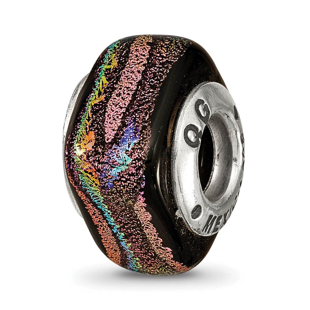 Dichroic Glass & Sterling Silver Purple Square Bead Charm, 11mm, Item B10690 by The Black Bow Jewelry Co.