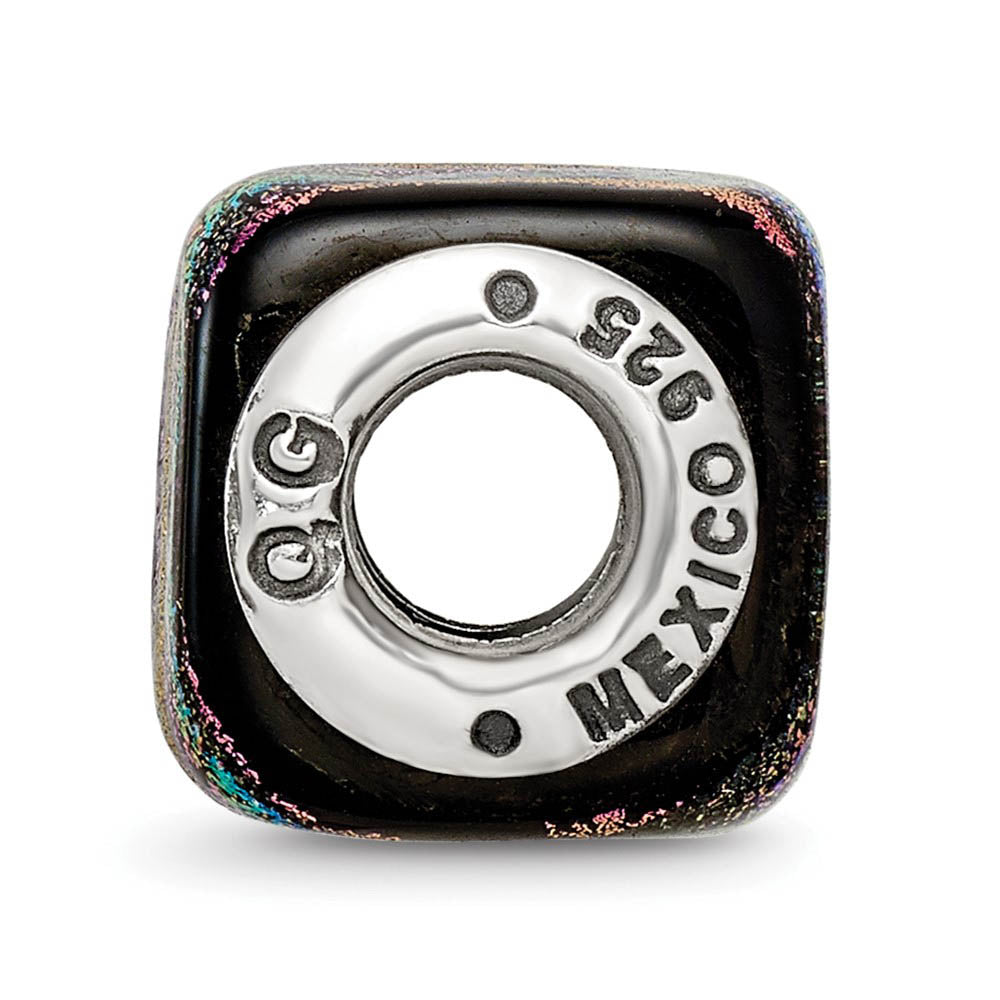 Alternate view of the Dichroic Glass & Sterling Silver Purple Square Bead Charm, 11mm by The Black Bow Jewelry Co.