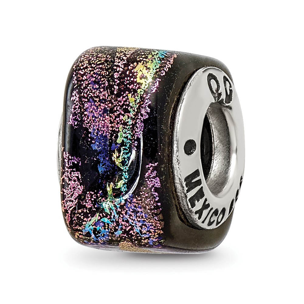 Alternate view of the Dichroic Glass & Sterling Silver Purple Square Bead Charm, 11mm by The Black Bow Jewelry Co.