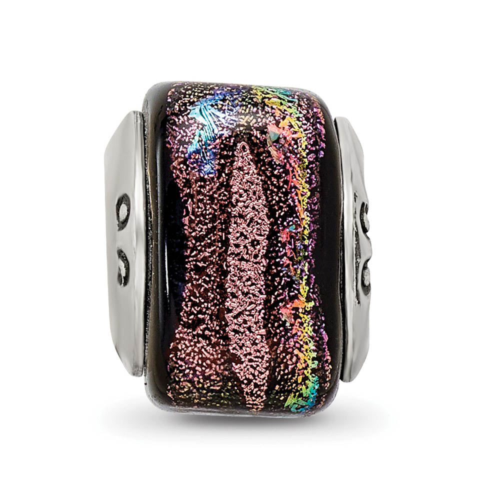 Alternate view of the Dichroic Glass & Sterling Silver Purple Square Bead Charm, 11mm by The Black Bow Jewelry Co.