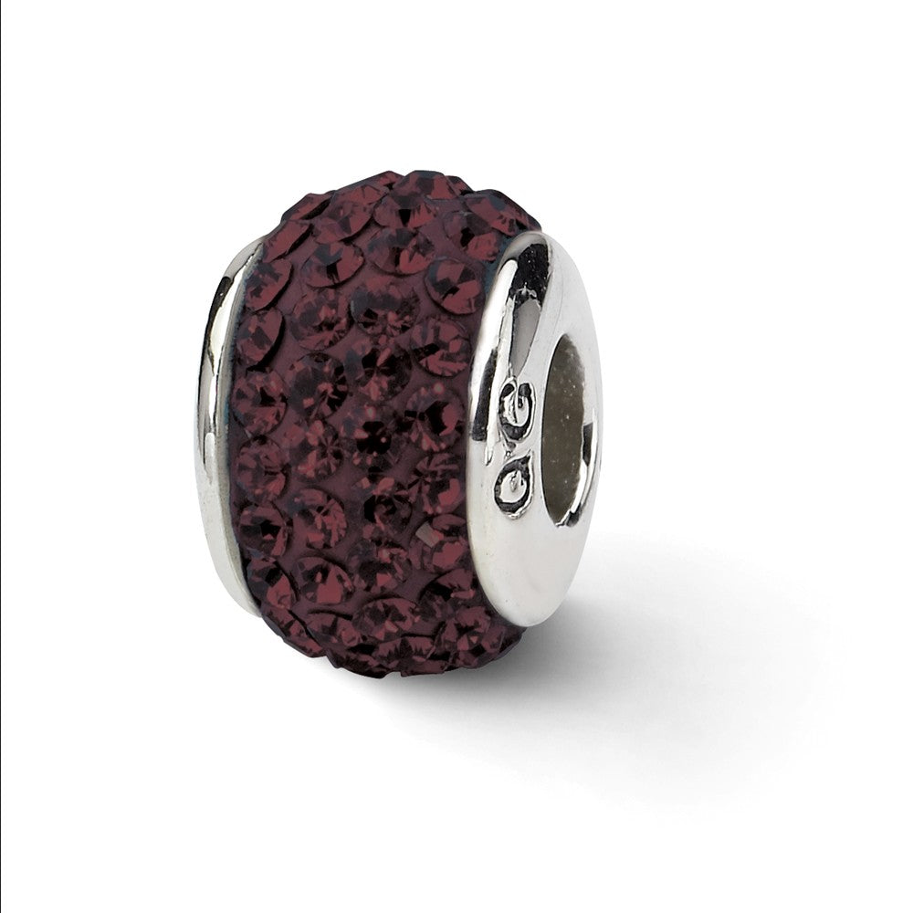 Sterling Silver Full Dark Maroon Crystal Bead Charm, 13mm, Item B10697 by The Black Bow Jewelry Co.