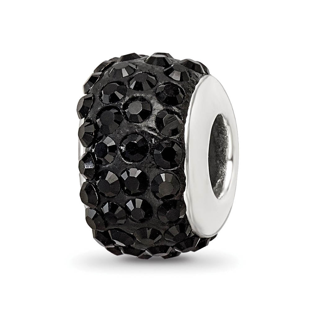 Sterling Silver Full Black Crystal Bead Charm, 13mm, Item B10705 by The Black Bow Jewelry Co.