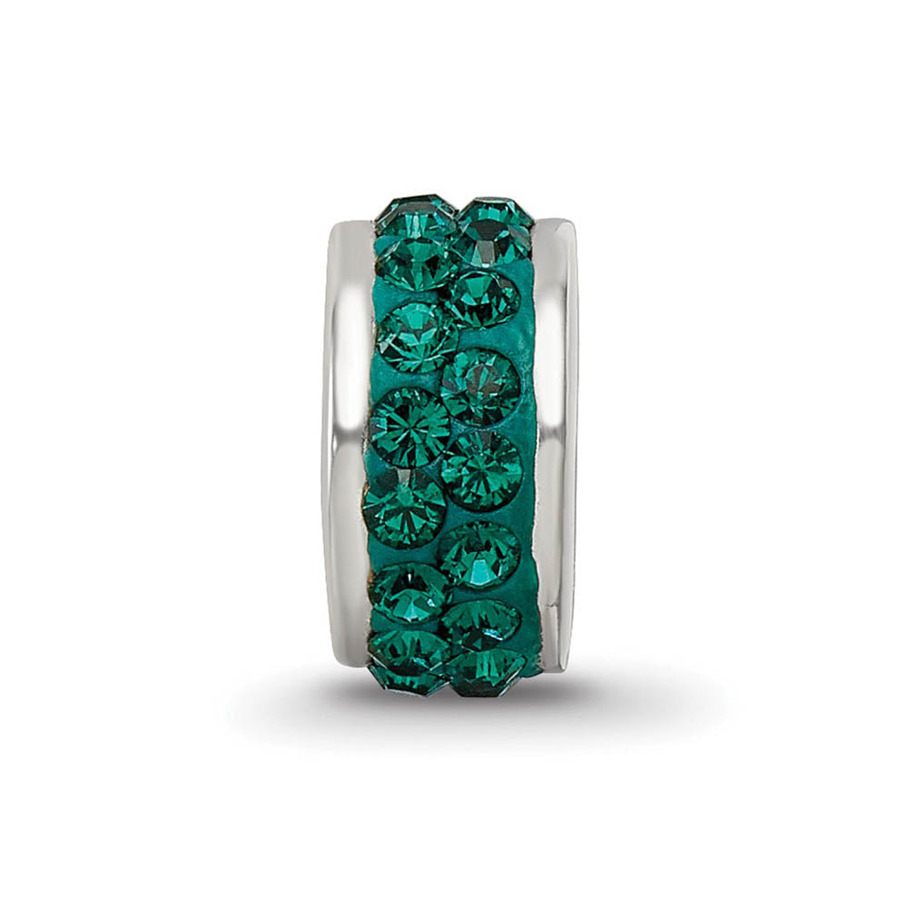 Alternate view of the Sterling Silver with Green Crystals Double Row Bead Charm by The Black Bow Jewelry Co.