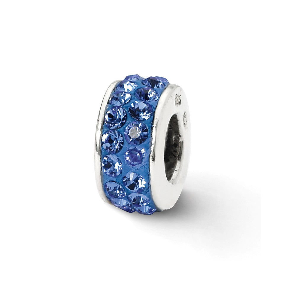 Sterling Silver with Blue Crystals Double Row Bead Charm, Item B10717 by The Black Bow Jewelry Co.