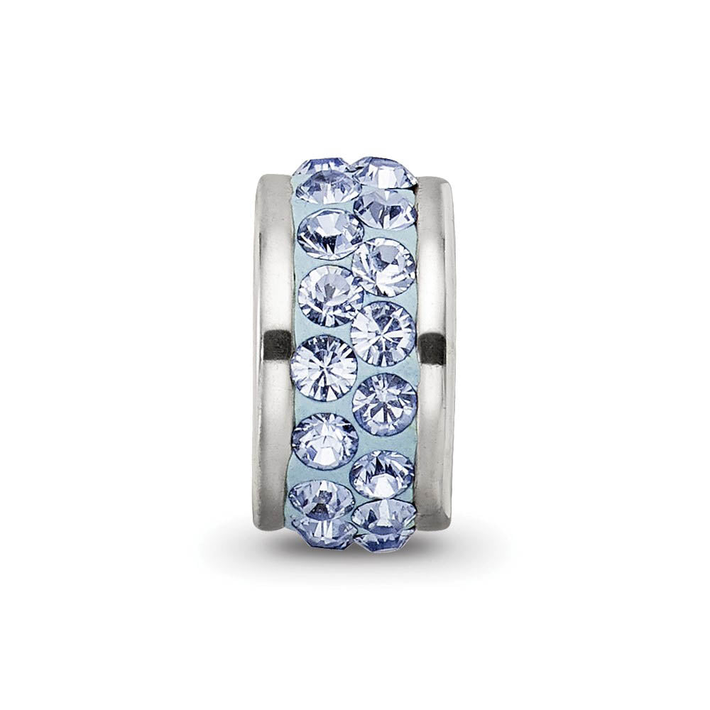 Alternate view of the Sterling Silver with Light Blue Crystals Double Row Bead Charm by The Black Bow Jewelry Co.