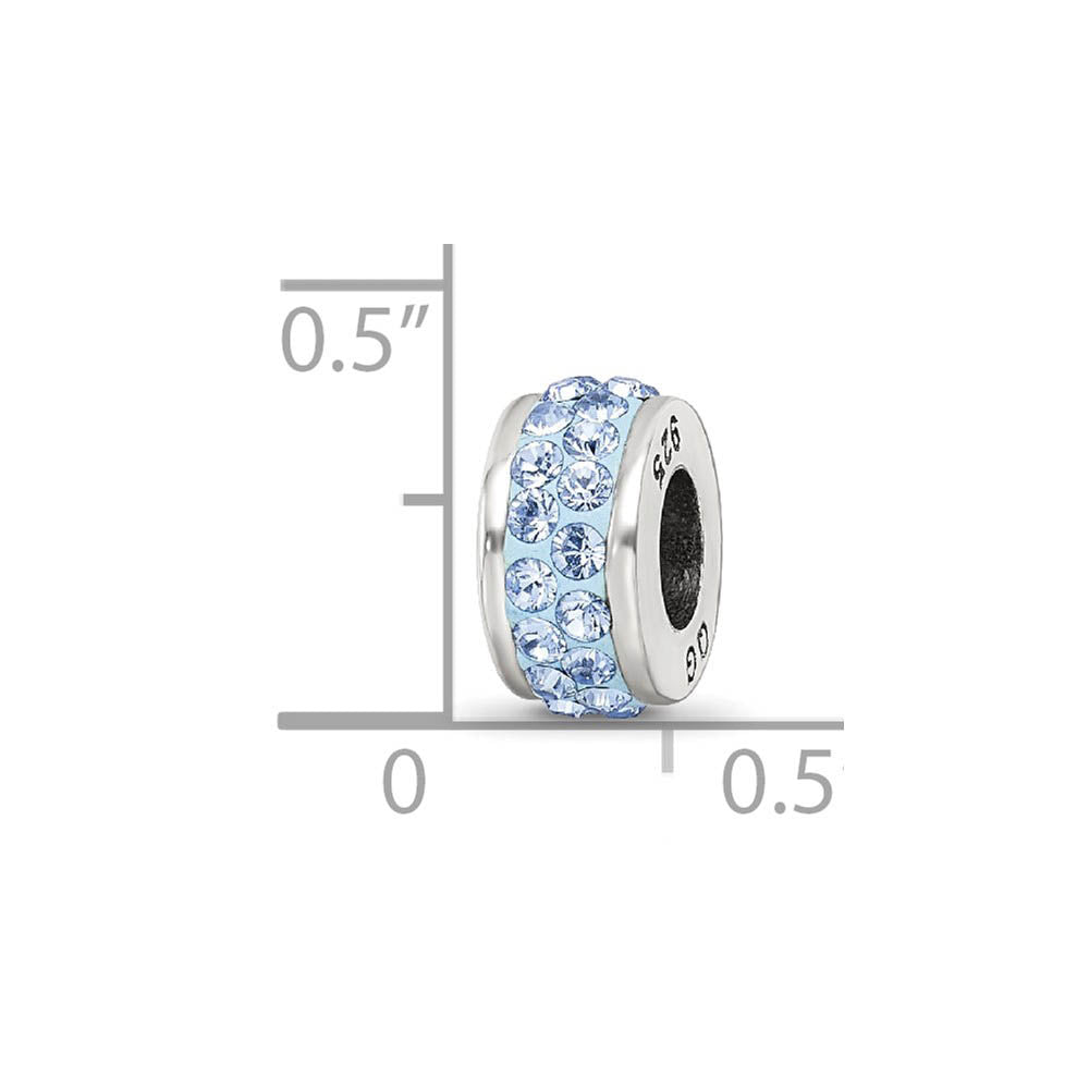 Alternate view of the Sterling Silver with Light Blue Crystals Double Row Bead Charm by The Black Bow Jewelry Co.