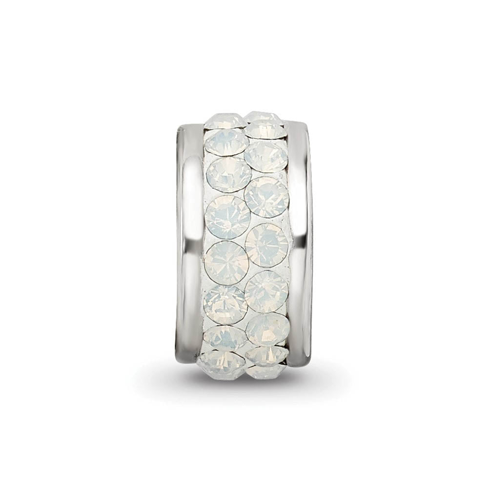 Alternate view of the Sterling Silver with Cream Crystals Double Row Bead Charm by The Black Bow Jewelry Co.