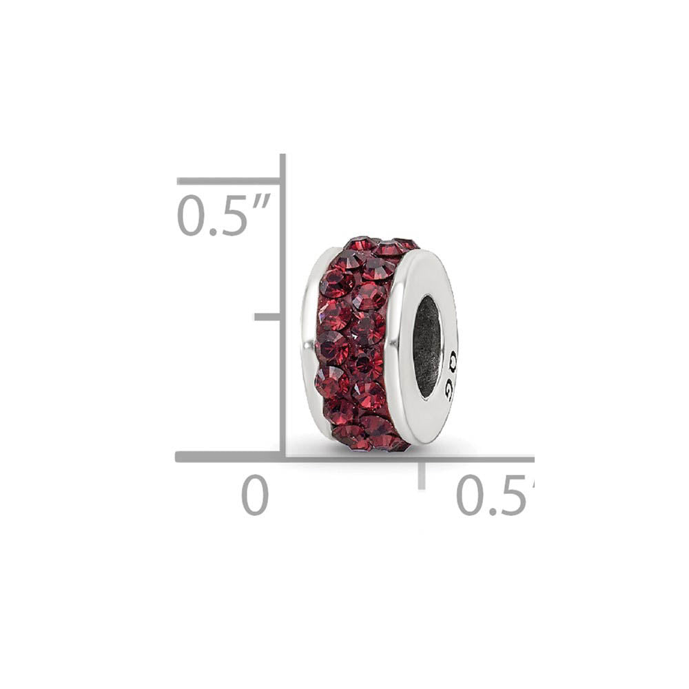 Alternate view of the Sterling Silver with Crimson Red Crystals Double Row Bead Charm by The Black Bow Jewelry Co.