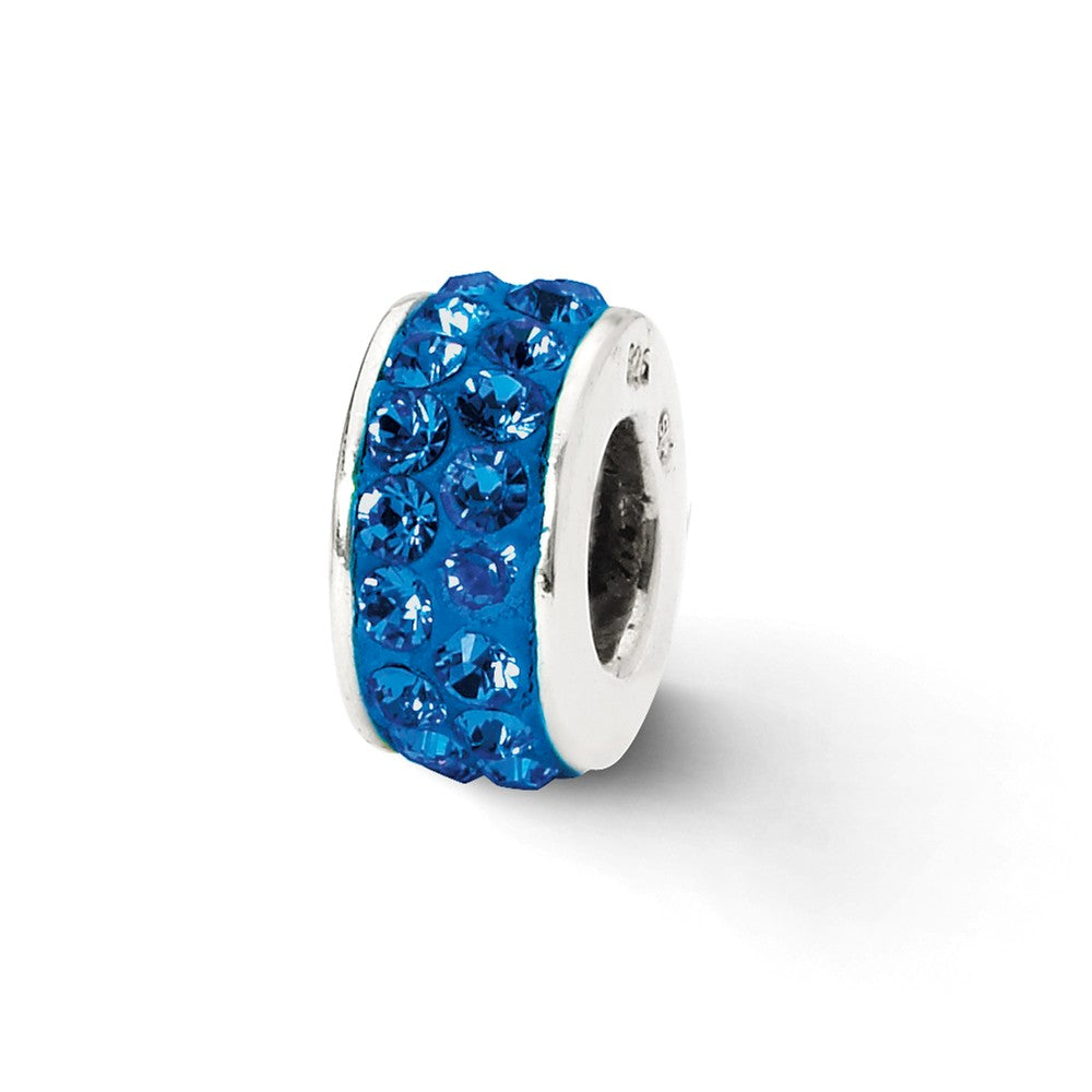 Sterling Silver Double Row Bead Charm with Blue Crystals, Item B10724 by The Black Bow Jewelry Co.