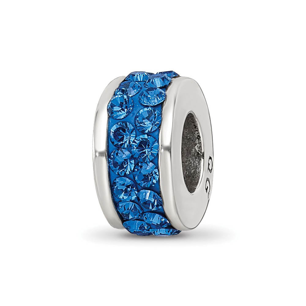 Sterling Silver Double Row Bead Charm with Blue Crystals, Item B10724 by The Black Bow Jewelry Co.