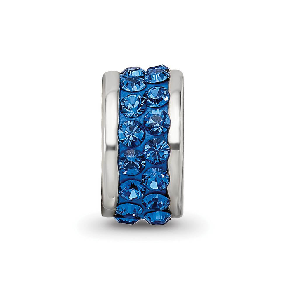 Alternate view of the Sterling Silver Double Row Bead Charm with Blue Crystals by The Black Bow Jewelry Co.