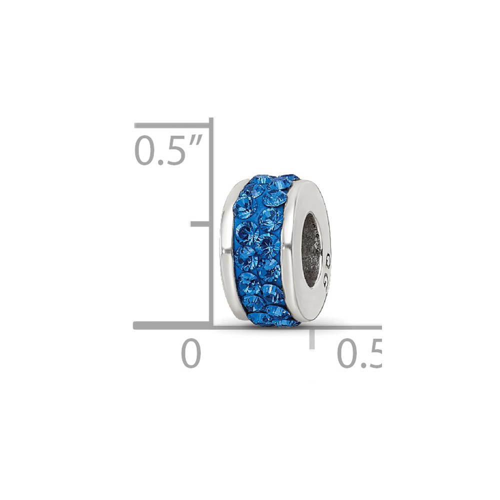 Alternate view of the Sterling Silver Double Row Bead Charm with Blue Crystals by The Black Bow Jewelry Co.