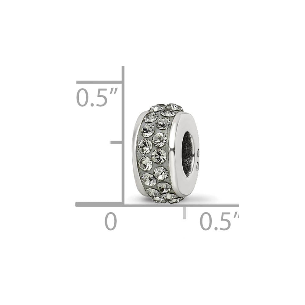 Alternate view of the Sterling Silver with Silver/Grey Crystals Double Row Bead Charm by The Black Bow Jewelry Co.